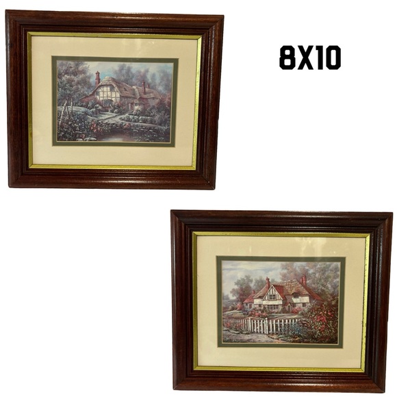 2 Matted Cottage Pics Wooden frames 10X12 - Picture 1 of 8
